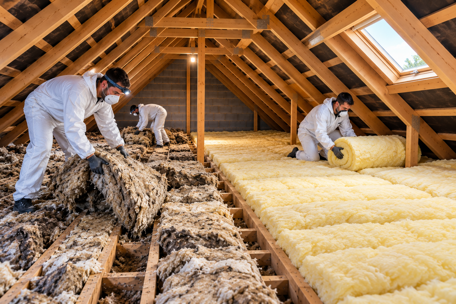 Loft insulation strip-out and 300mm refill in a 1,260 sq ft loft