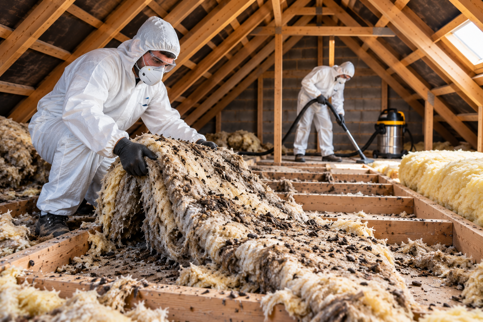 Loft cleared of rat-soiled insulation and decontaminated